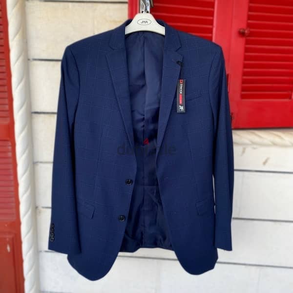 J. FERRAR Bright Blue Plaid Blazer/Suit Jacket. 1