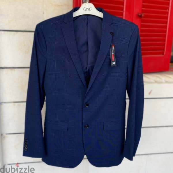 J. FERRAR Bright Blue Plaid Blazer/Suit Jacket. 2