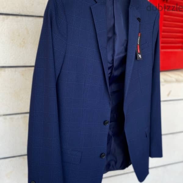 J. FERRAR Bright Blue Plaid Blazer/Suit Jacket. 3