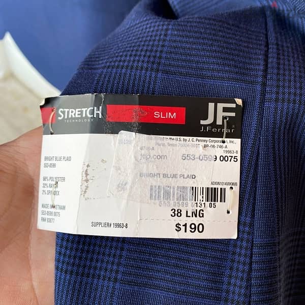 J. FERRAR Bright Blue Plaid Blazer/Suit Jacket. 4