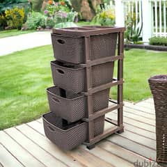 Vegetable Storage Stand with 4 Drawers, Dark Brown Basket for Kitchen