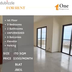 Apartment for RENT,in BLAT/JBEIL, with a great city & sea view.