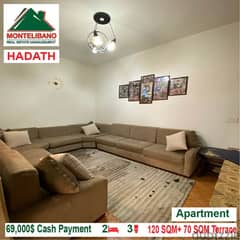 69,000$ Cash Payment!! Apartment for sale in Hadath!!