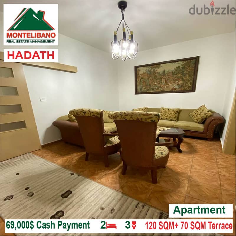 69,000$ Cash Payment!! Apartment for sale in Hadath!! 1