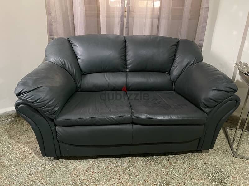 genuine Italian leather 2-seater sofa dark green color 0