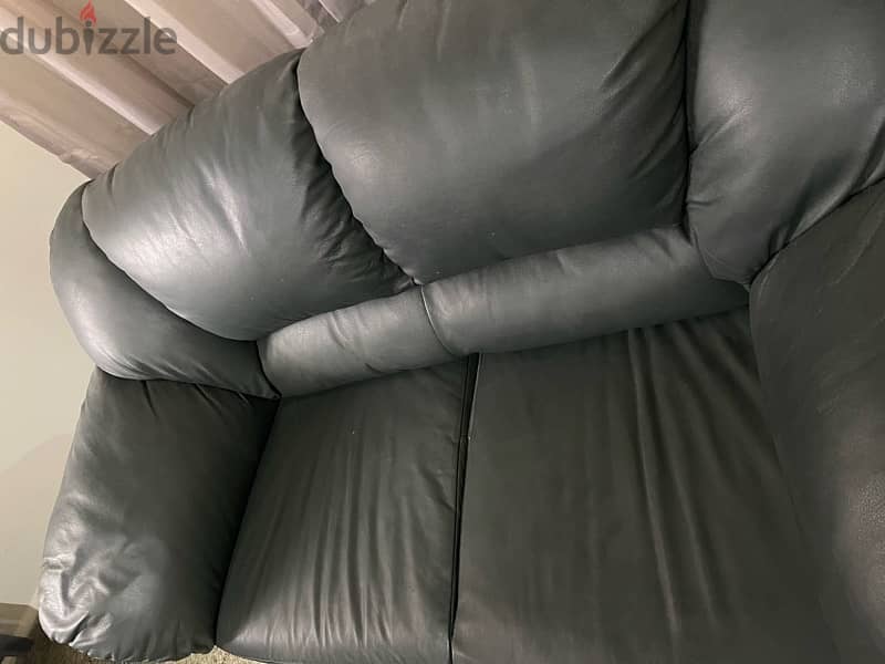 genuine Italian leather 2-seater sofa dark green color 4