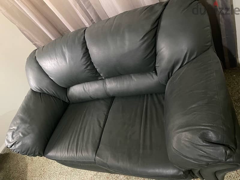 genuine Italian leather 2-seater sofa dark green color 5