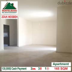 130,000$ Cash Payment!! Apartment for sale in Zouk Mosbeh!!