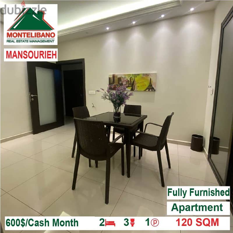 600$!! Fully Furnished Apartment for rent located in Mansourieh 2