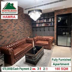 670,000$!! Fully Furnished Apartment for sale located in Hamra
