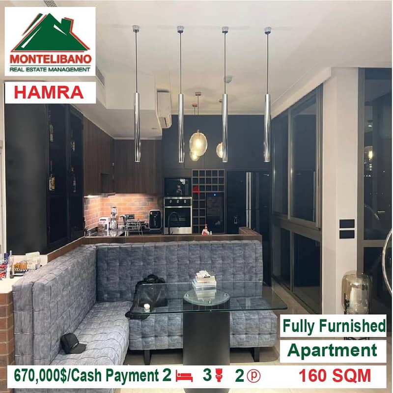 670,000$!! Fully Furnished Apartment for sale located in Hamra 4