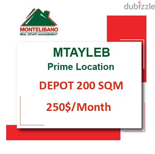 250$/Cash Month!! Depot for rent in Mtayleb!! Prime Location!! 0