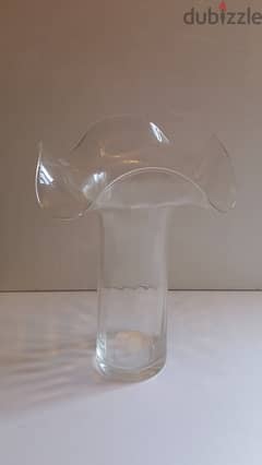 Vtg IVV Italy Hand Blown Ruffled Top Art Clear Glass Vase