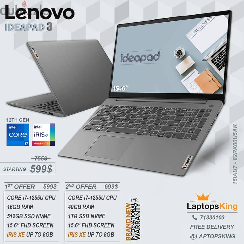 Ideapad 3 Lenovo Core i7 12th Gen Iris Xe Vga Intel Laptop 15.6" 0
