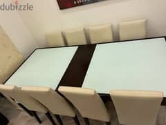 طاولة صفرة خشب زين dinning talble with 8 leather chairs