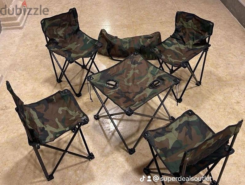 Set of 5 Foldable Camouflage Table & Chairs 1