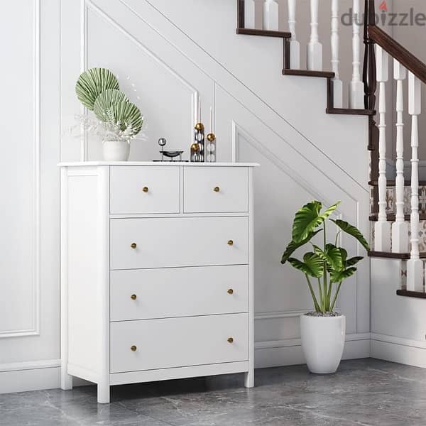 White Dresser with 5 Drawers, Tall Dresser Chest of Drawers 0