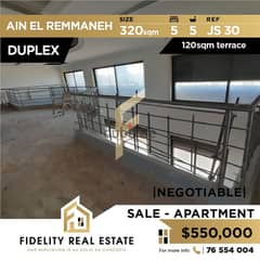 Duplex apartment for sale in Ain el Remmaneh JS30