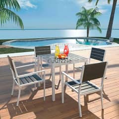 Barreto outdoor steel Set Table + 4 Chairs with 4 Red cushions