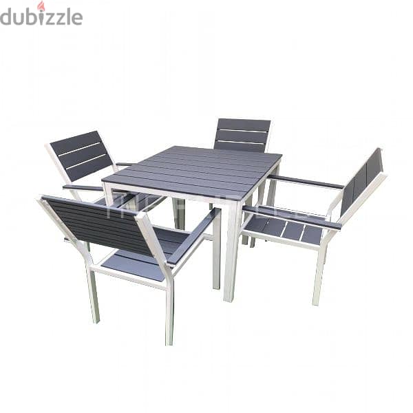 Barreto outdoor steel Set Table + 4 Chairs with 4 Red cushions 1