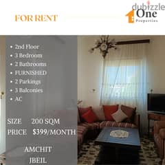 FURNISHED apartment for rent in AMCHIT/JBEIL, with a mountain view.