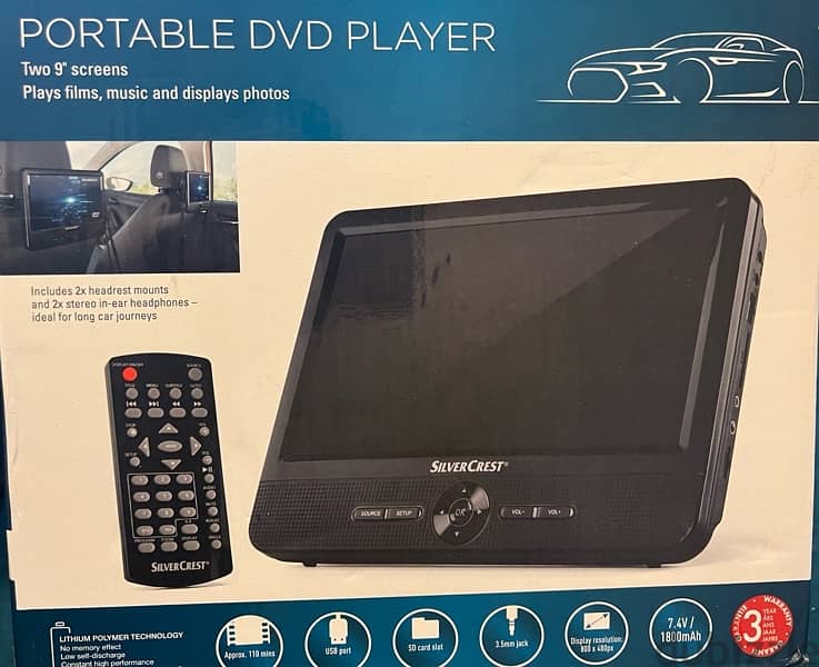 Silvercrest portable car dvd player 9 inch 2