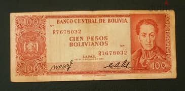 1962 Bolivia 100 Pesos old banknote