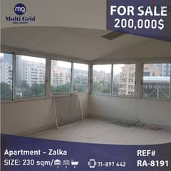 Apartment for Sale in Zalka, 230 m2, شقة للبيع في الزلقا