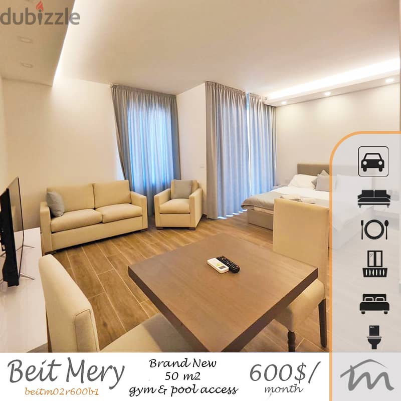 Beit Mery | Furnished/Equipped/Decorated 1 Bedroom Apart | High End 0