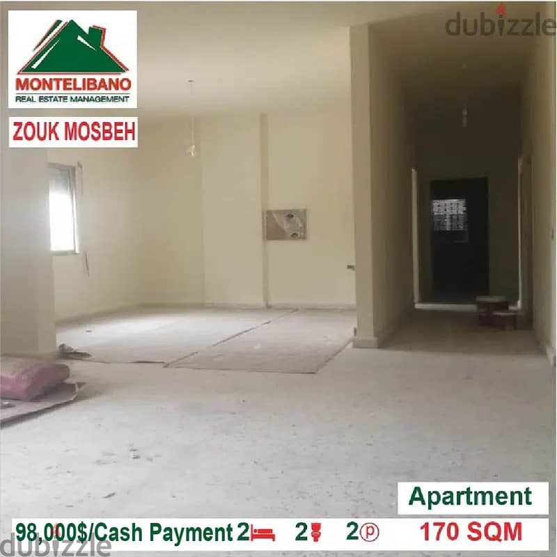 98,000$ Cash Payment!! Apartment for sale in Zouk Mosbeh!! 1