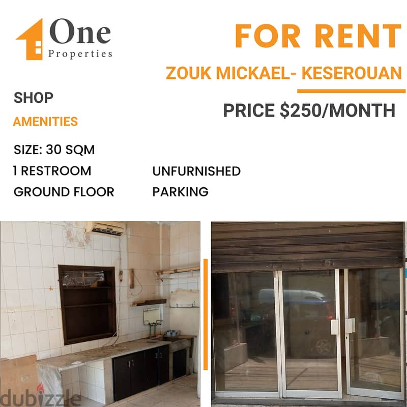 SHOP for rent in ZOUK MIKAEL/KESEROUAN. 0