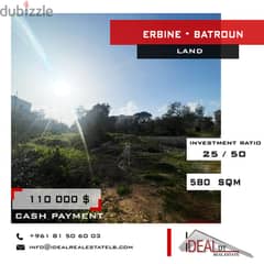 Land for sale in Ebrine - batroun 580 SQM ref#jcf3228