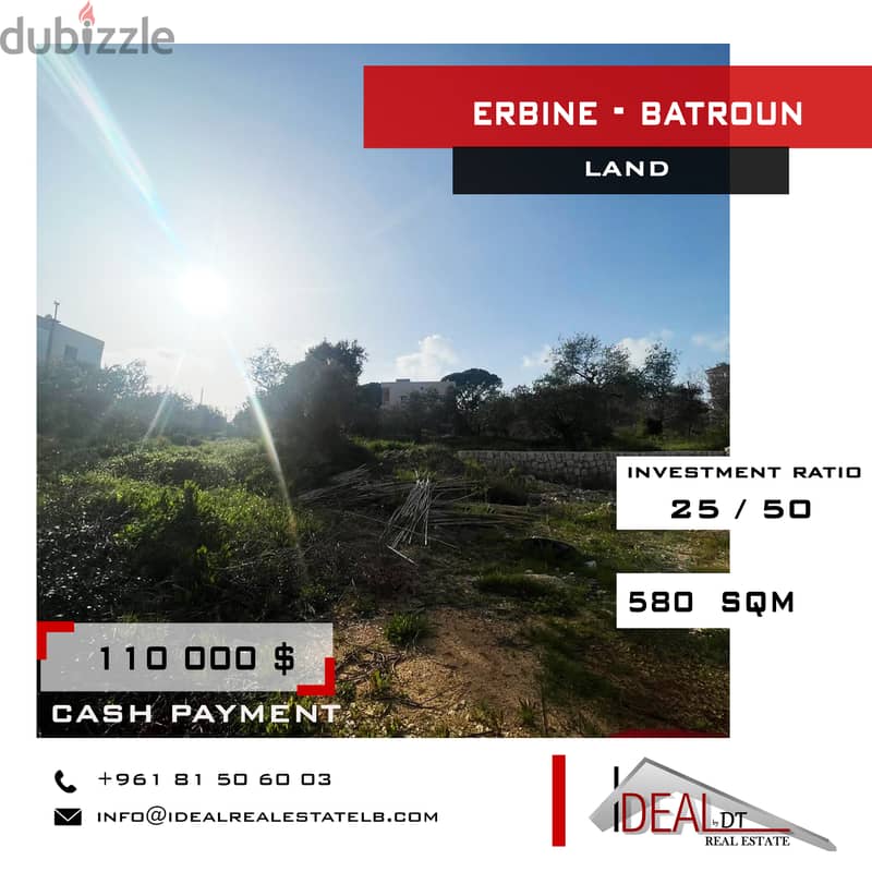 Land for sale in Ebrine - batroun 580 SQM ref#jcf3228 0