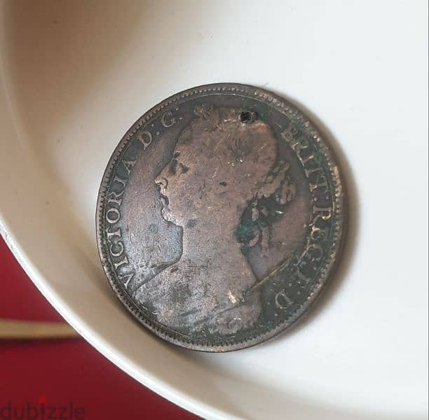 1890 England Q. Victoria one penny bronze coin 1