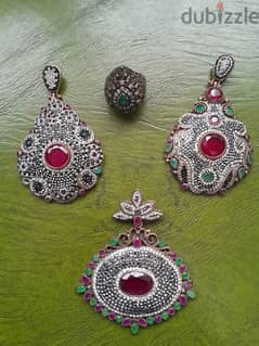 VTG. design large "Hurrem"set 925,2 earrings,1 pendant and ring عثماني