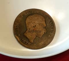 1878 Spain Alfonso XII Diez Centimos bronze coin 0