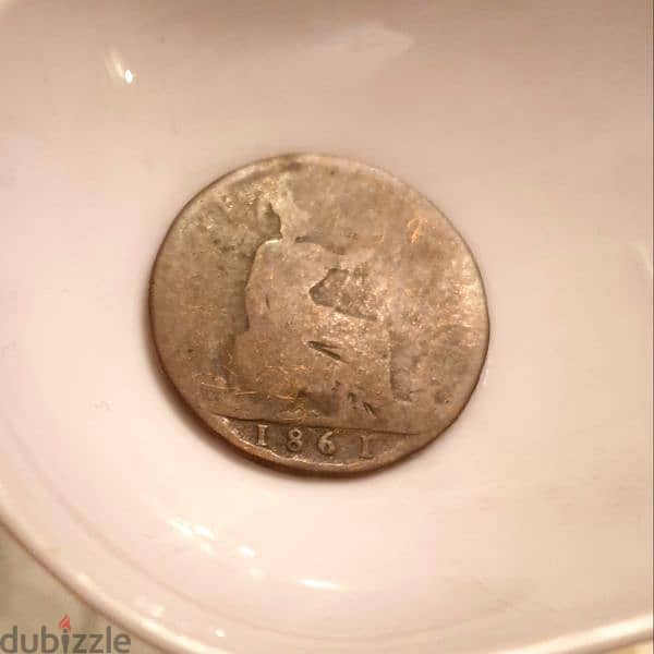 1861 England Q. Victoria 1/2 penny low grade bronze coin 1