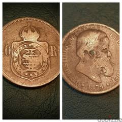 1879 Brazil 40 Reis Petrus II large bronze coin 30mm