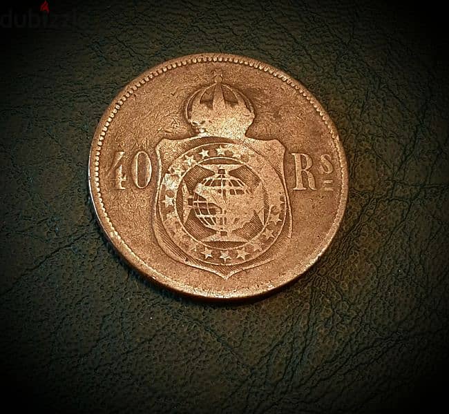 1879 Brazil 40 Reis Petrus II large bronze coin 30mm 1