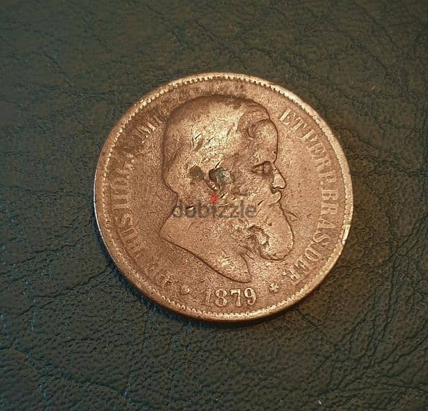 1879 Brazil 40 Reis Petrus II large bronze coin 30mm 2