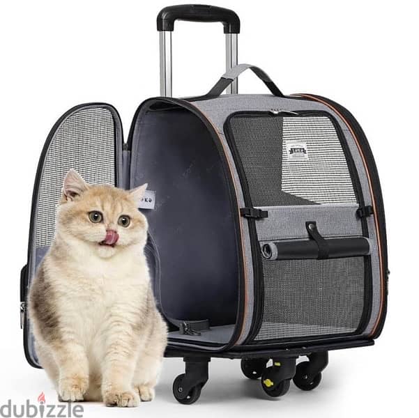 Lekesky Cat Carrier with wheels,Wheeled Cat Backpack Carrier Rolling 1