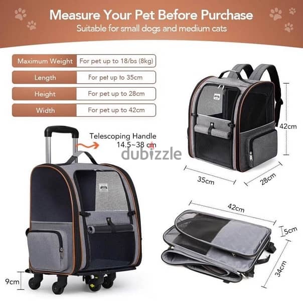 Lekesky Cat Carrier with wheels,Wheeled Cat Backpack Carrier Rolling 3