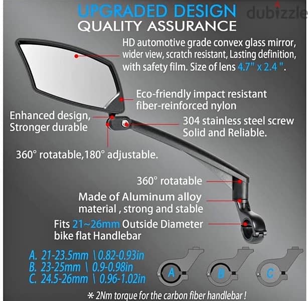 BriskMore New Handlebar Bike Mirror, Scratch Resistant Glass Lens 2