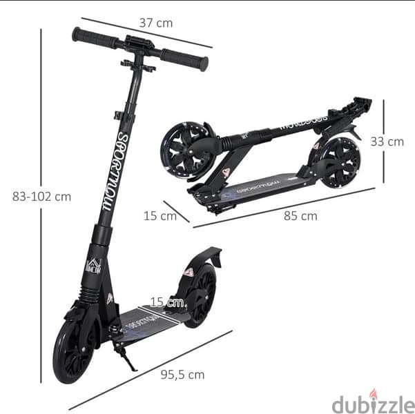 HOMCOM Scooter Kick Scooter 83-102 cm Height Adjustable from 14 Years 4