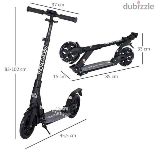 HOMCOM Scooter Kick Scooter 83-102 cm Height Adjustable from 14 Years 4