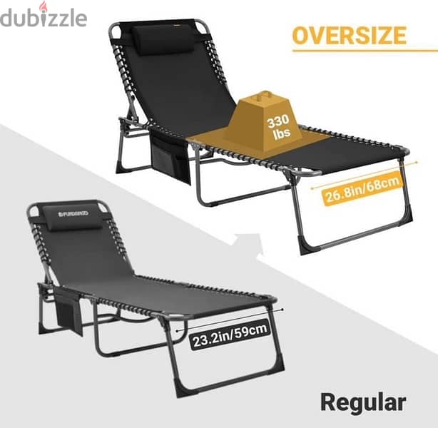 KingCamp Oversized Adjustable 4-Position Folding Chaise 200*68*35cm 1