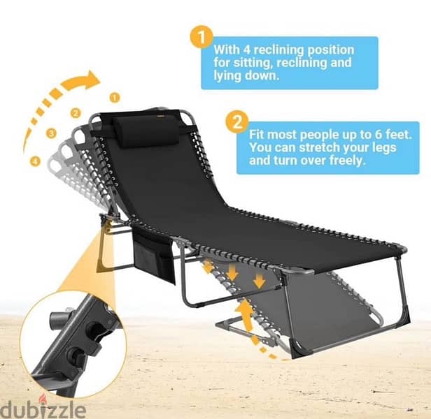 KingCamp Oversized Adjustable 4-Position Folding Chaise 200*68*35cm 3