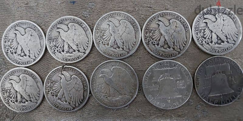 set of ten Silver USA Half Dollars walking Liberty& Franklin 1