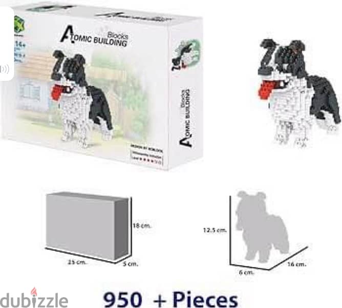 Atomic Building Border Collie dog. Figure to assemble . 950 pieces. 2