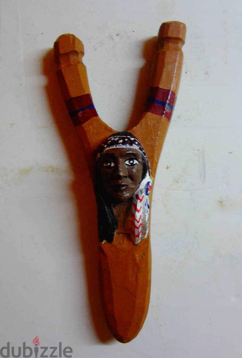 Red indian style wooden carved slingshot 0
